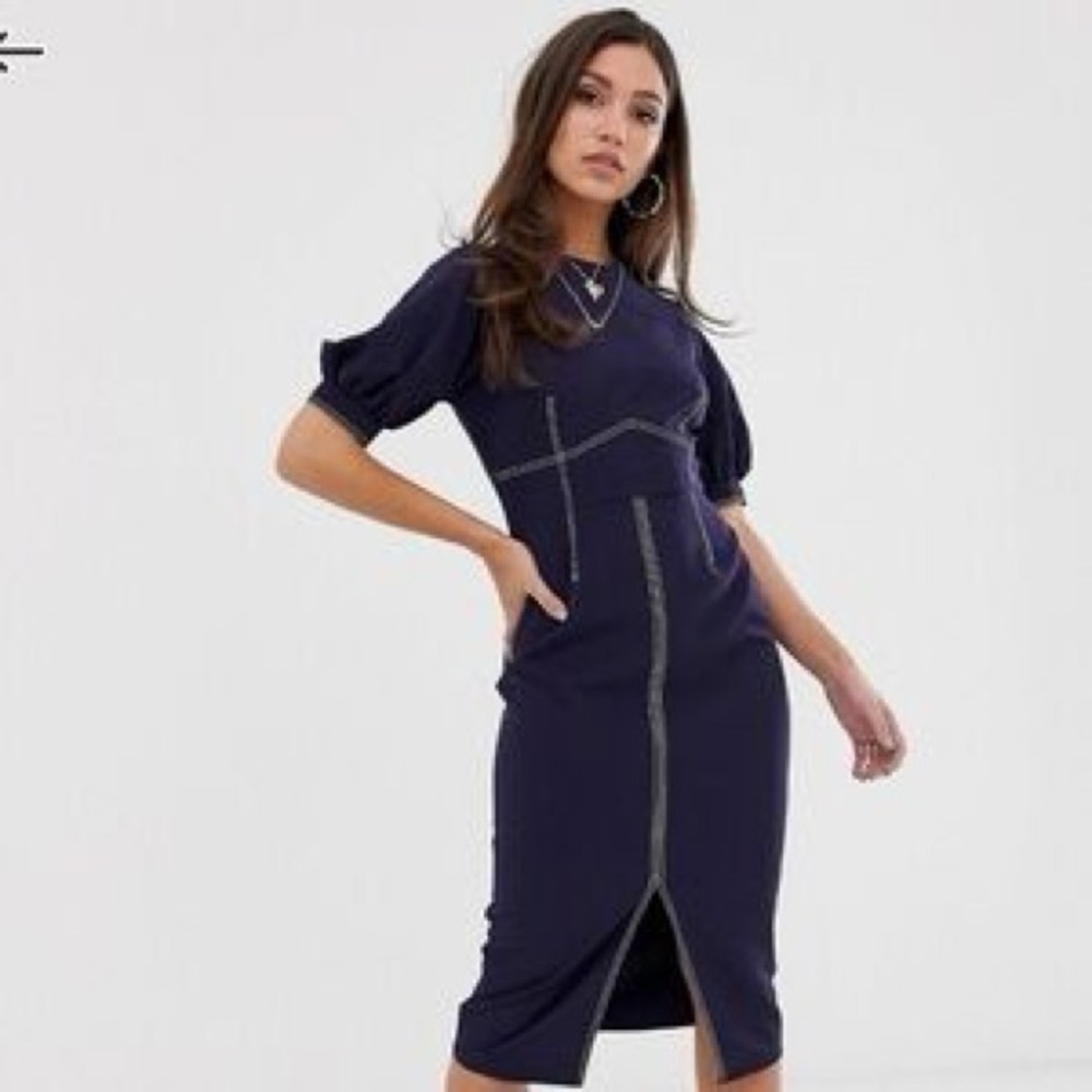 ASOS Elegant Navy Dress👗 with Stitched Detail